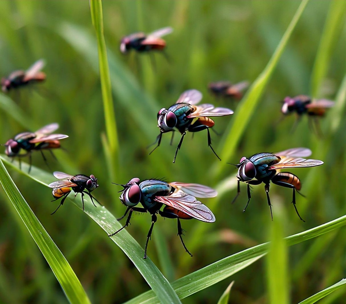 tiny flies in grass